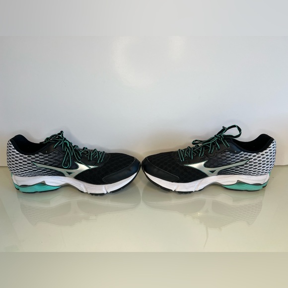 Mizuno Running Shoes Wave Rider 18 - X10 - U4ic Black/Silver/Teal Size 9 Women - Picture 5 of 16